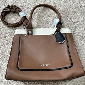 New Nine West Avalyn Bourbon Multi Bag Purse Two Tone Brown with Carrying Strap